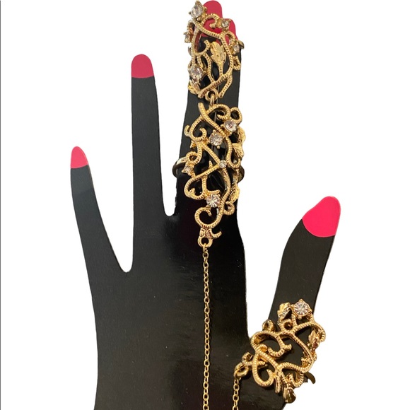 Two Finger ring join by a chain-size 19 - Picture 4 of 10